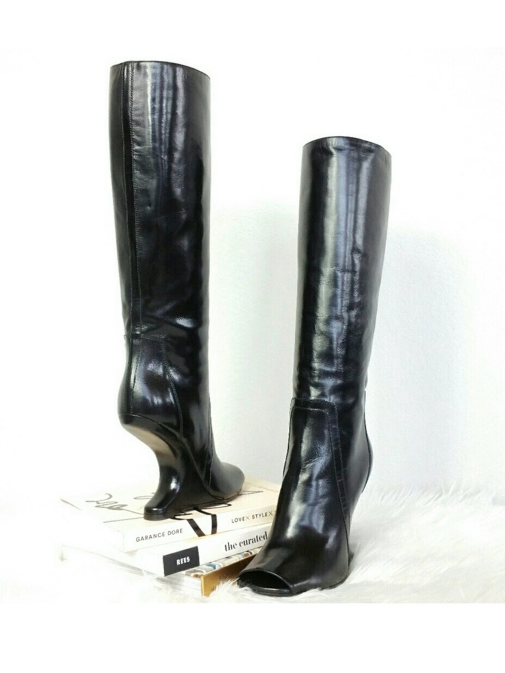 ✖️LOOKING FOR✖️ Rick Owens Black Leather Knee-High Peep-Toe Boot